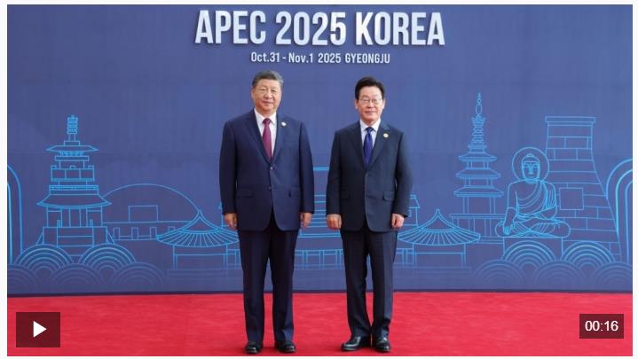 獨家視頻丨習近平同韓國總統李在明握手合影